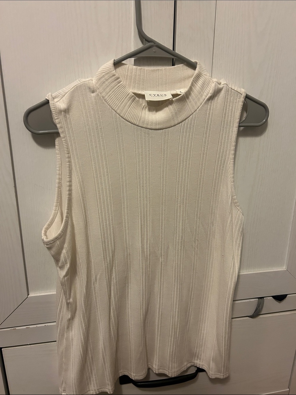 Club Monaco Cream Ribbed Sleeveless Mock Neck Top